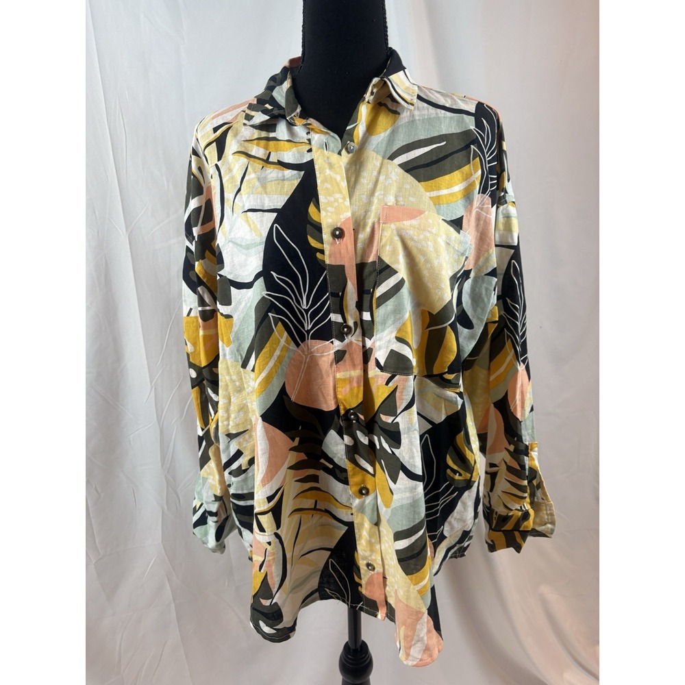 Calia‎ Women's Size Small Oversized Long Sleeve Linen Blend Button Up Top - Picture 2 of 8